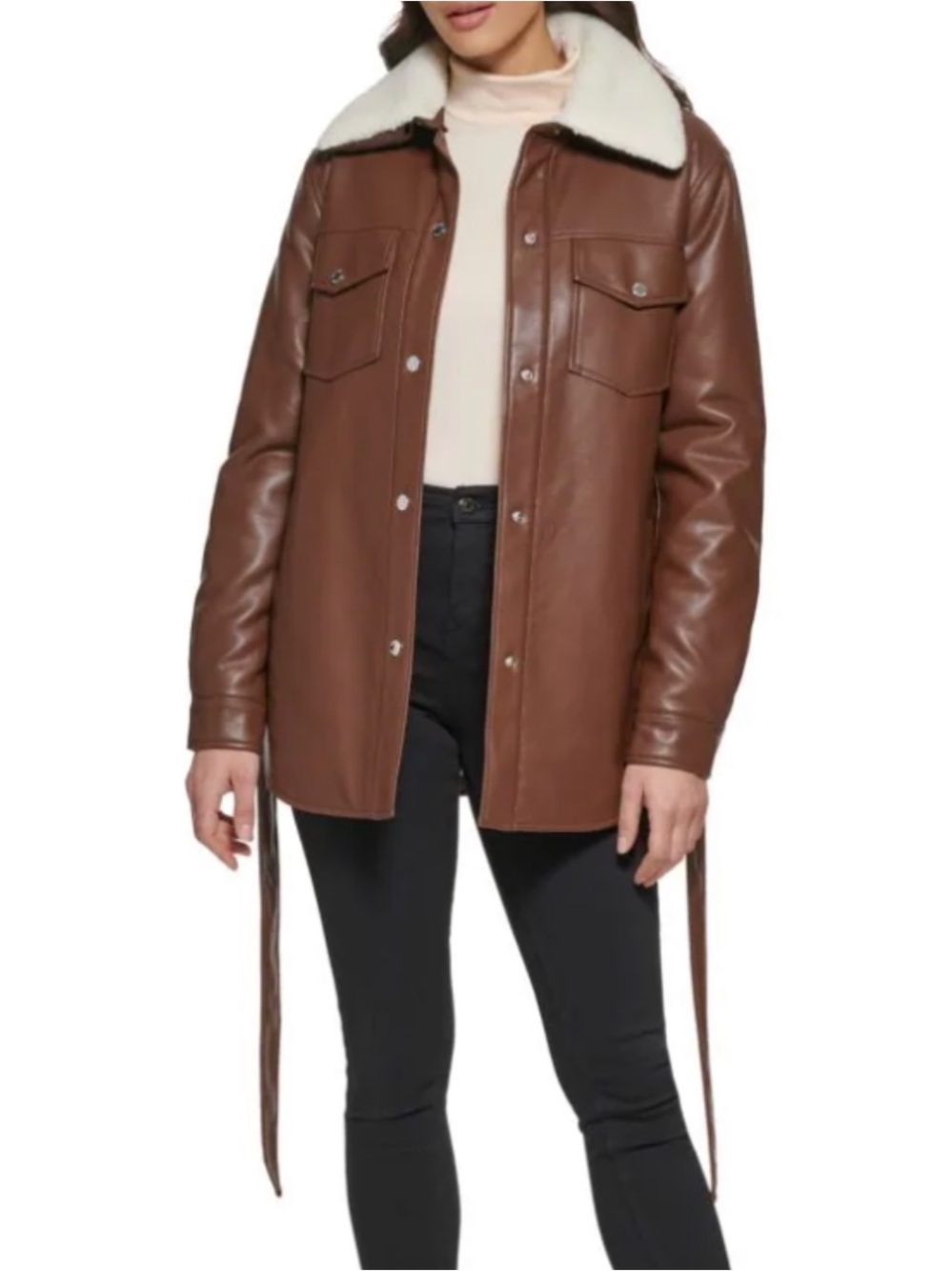 NWT Kenneth Cole Faux Leather/Shearling Belted Jacket M
